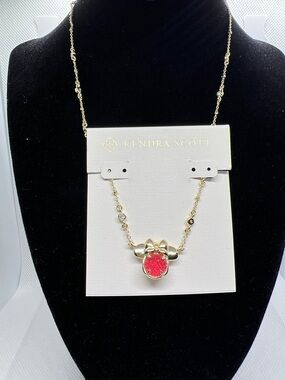 Kendra Scott Gold Necklace with Red Dursy Minnie Mouse Stone Pendant